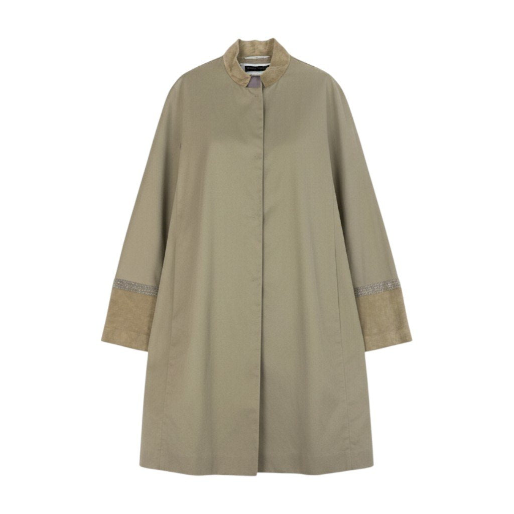 50b22 FABIANA FILIPPI ファビアナフィリッピ ステンカラーコート スプリングコート 薄手 ビーズ装飾 スエードレザー切替 レディース 女性服 XS ベージュu02t