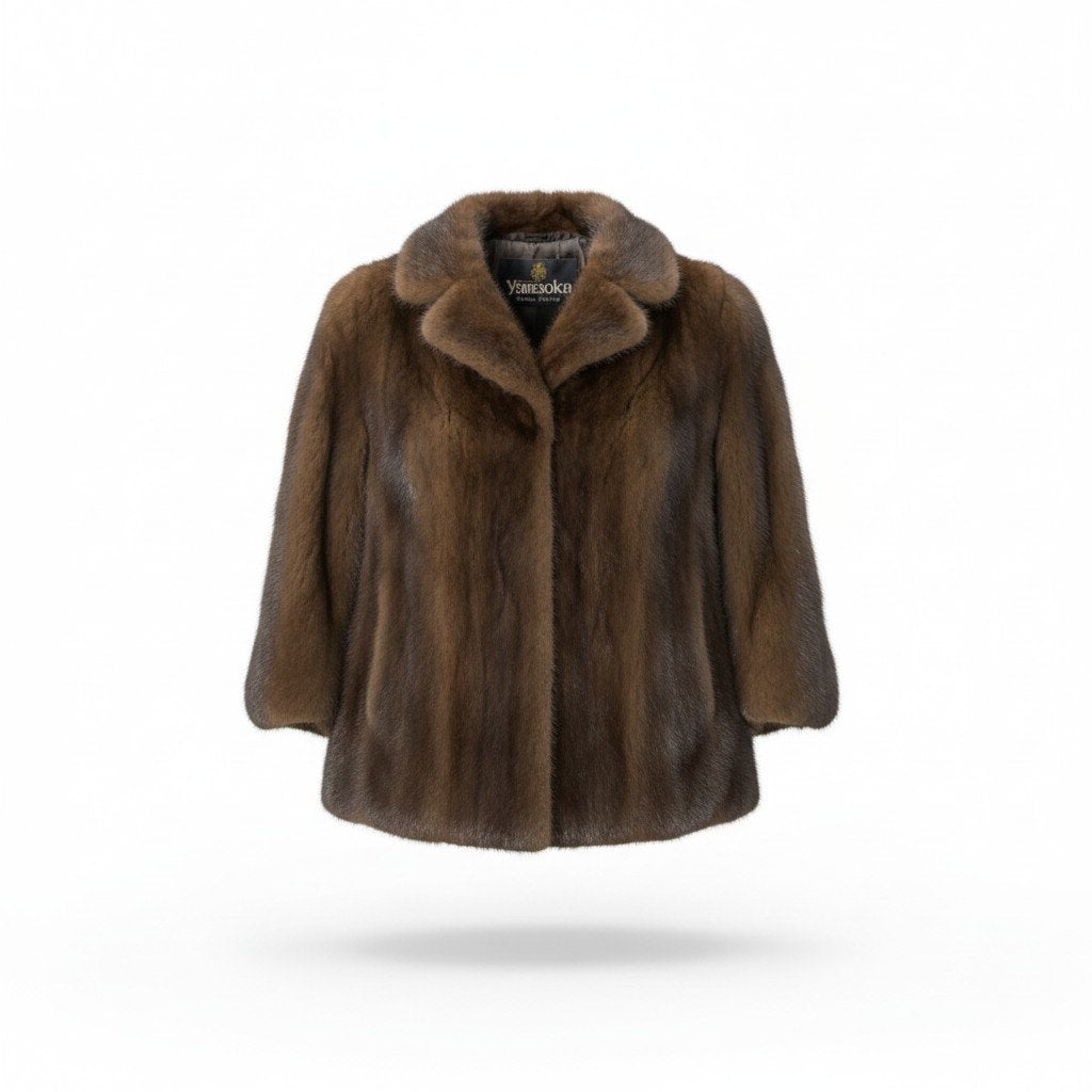 26c14 Yamaoka デミバフミンク ファーコート サイズ13 ブラウン 本毛皮 Mink Fur Coat 毛質◎ リアルファーt18r