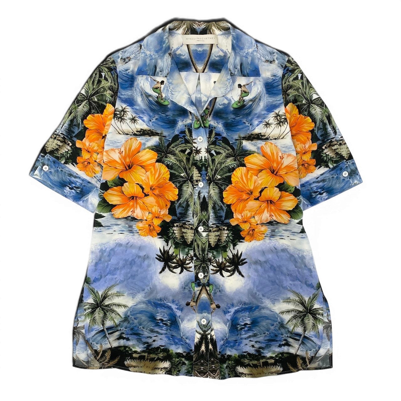 Ad15 STELLA McCARTNEY ステラマッカートニー シルクアロハシャツ Silk Aloha Shirt サイズ38 ブルー 画像参照 イタリア製t18r
