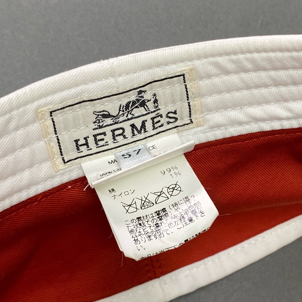 b17 HERMES エルメス フランス製 サンバイザー 57 ホワイト  帽子 MADE IN FRANCE ゴルフフェア