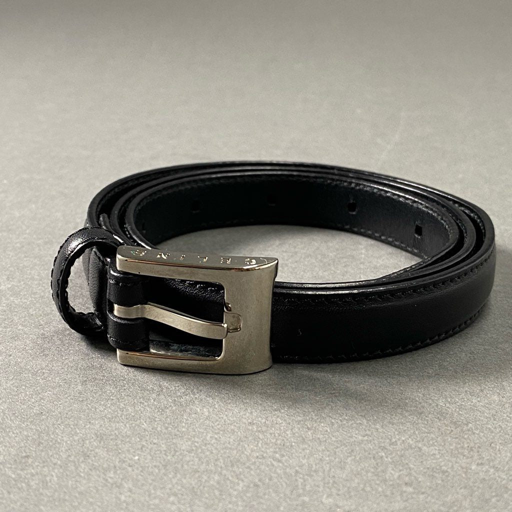 8f23 《美品》 CELINE セリーヌ 細レザーベルト S ブラック Leather Belt Black イタリア製