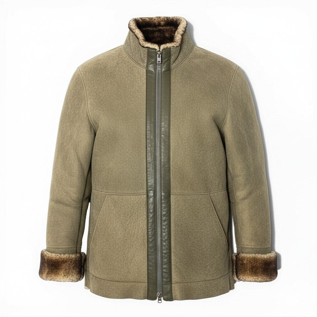 57d5 ARMANI COLLEZIONI アルマーニ コレッツォーニ リアルムートンジャケット サイズ50 グレー シープスキン 羊革 Real Mouton Jackett18r