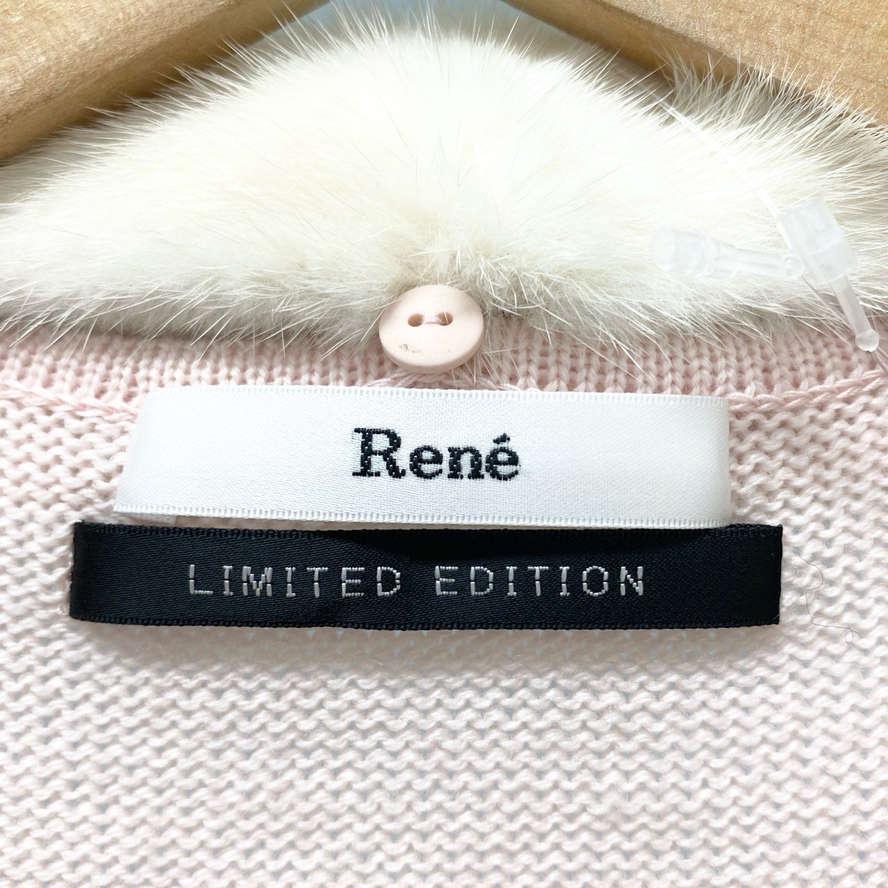 14b13 Rene ルネ ニットカーディガン ニットセーター 襟ミンクファー取り外し可 6642770 36サイズ ベビーピンク ウール100％ レディース 女性用u02t