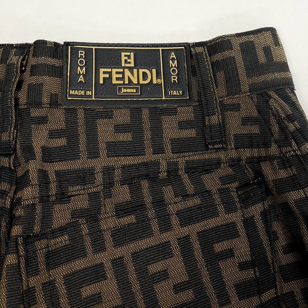 32l24【美品】FENDI フェンディ Vintage ズッカ柄 セットアップ ボトムパンツ ジャケットベスト 42サイズ ベージュ ブラック レディースk02i