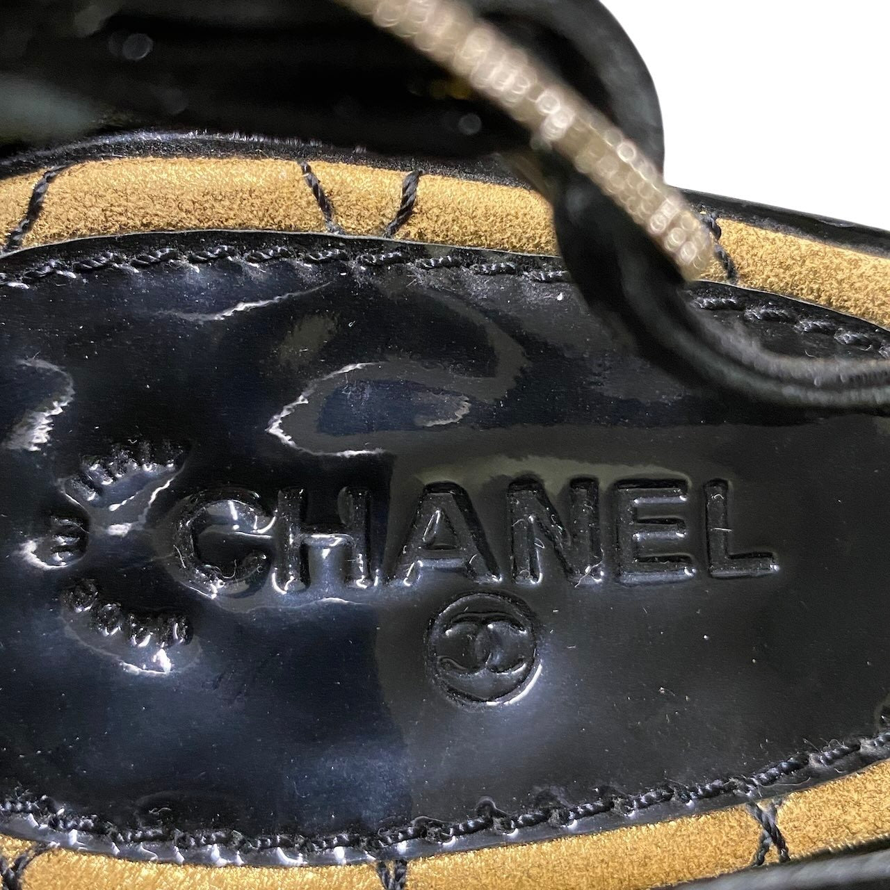 e13 CHANEL ヴィンテージ グリポア ストラップサンダル パンプス サイズ37 ブラック パテントレザー レディースk02i