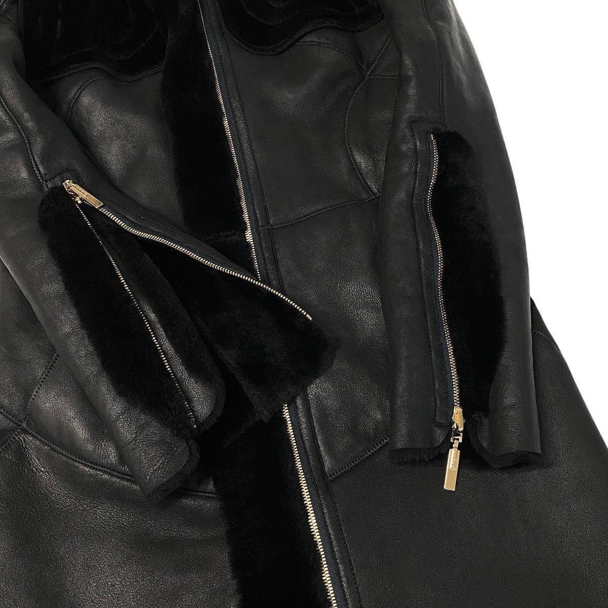Ej22【美品】 FENDI フェンディ ムートンコート ファー切替 ジップアップレザーコート リバーシブル サイズ40 ブラック レディースu02t