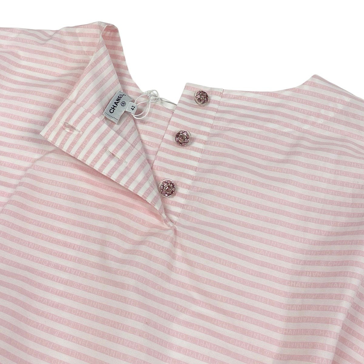Ce29 《未使用品》 定価60万 CHANEL シャネル 24C ココマーク スパンコール ボーダーシャツ 24C Coco Rose Blanc Blouse Top P76405 42 ピンク タグ付t18r