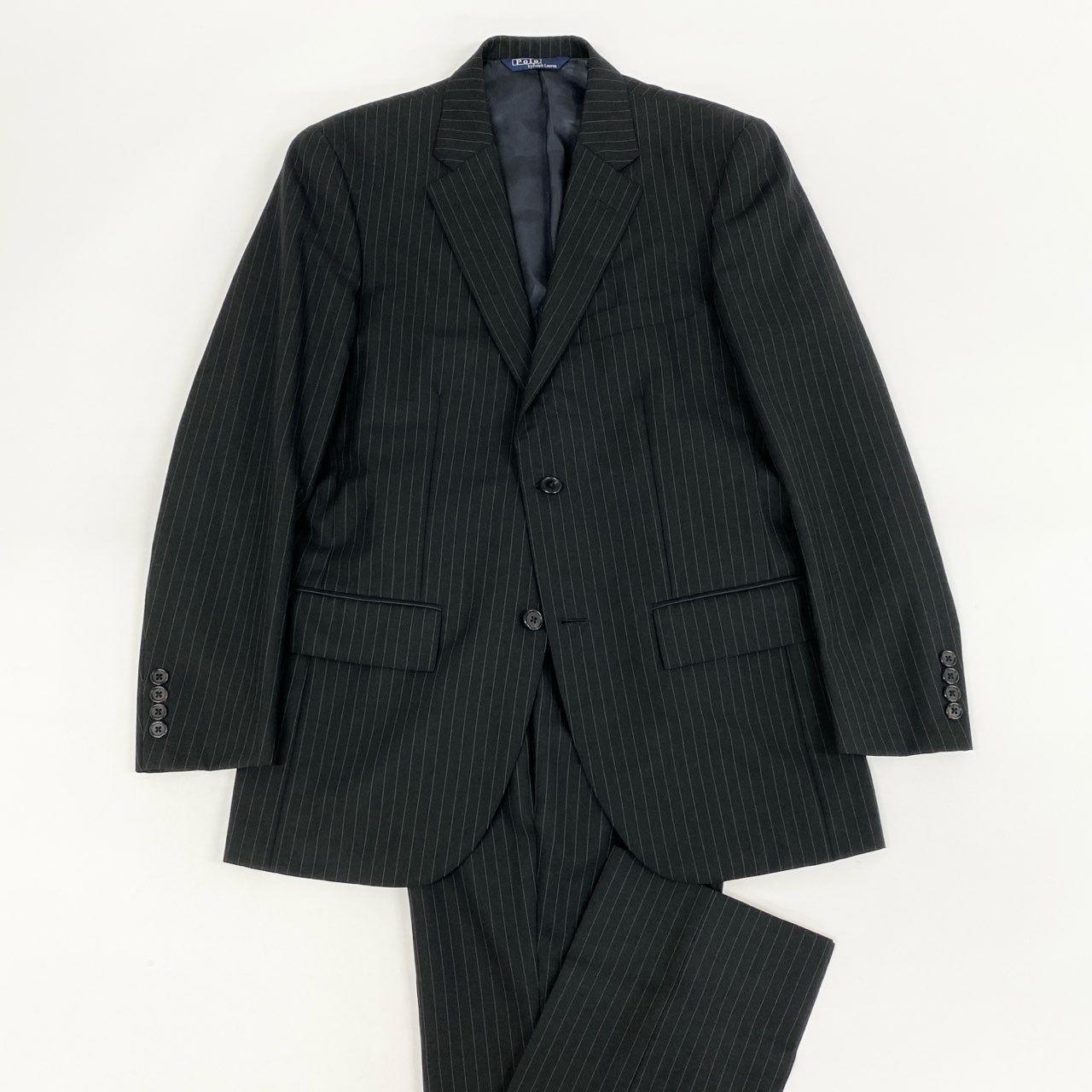 6h29 POLO RALPH LAUREN ポロ ラルフローレン セットアップスーツ ストライプ テーラードジャケット スラックスパンツ  三角タグ 80s~90s 38 部落 ウール メンズ フォーマル ビジネスo07t