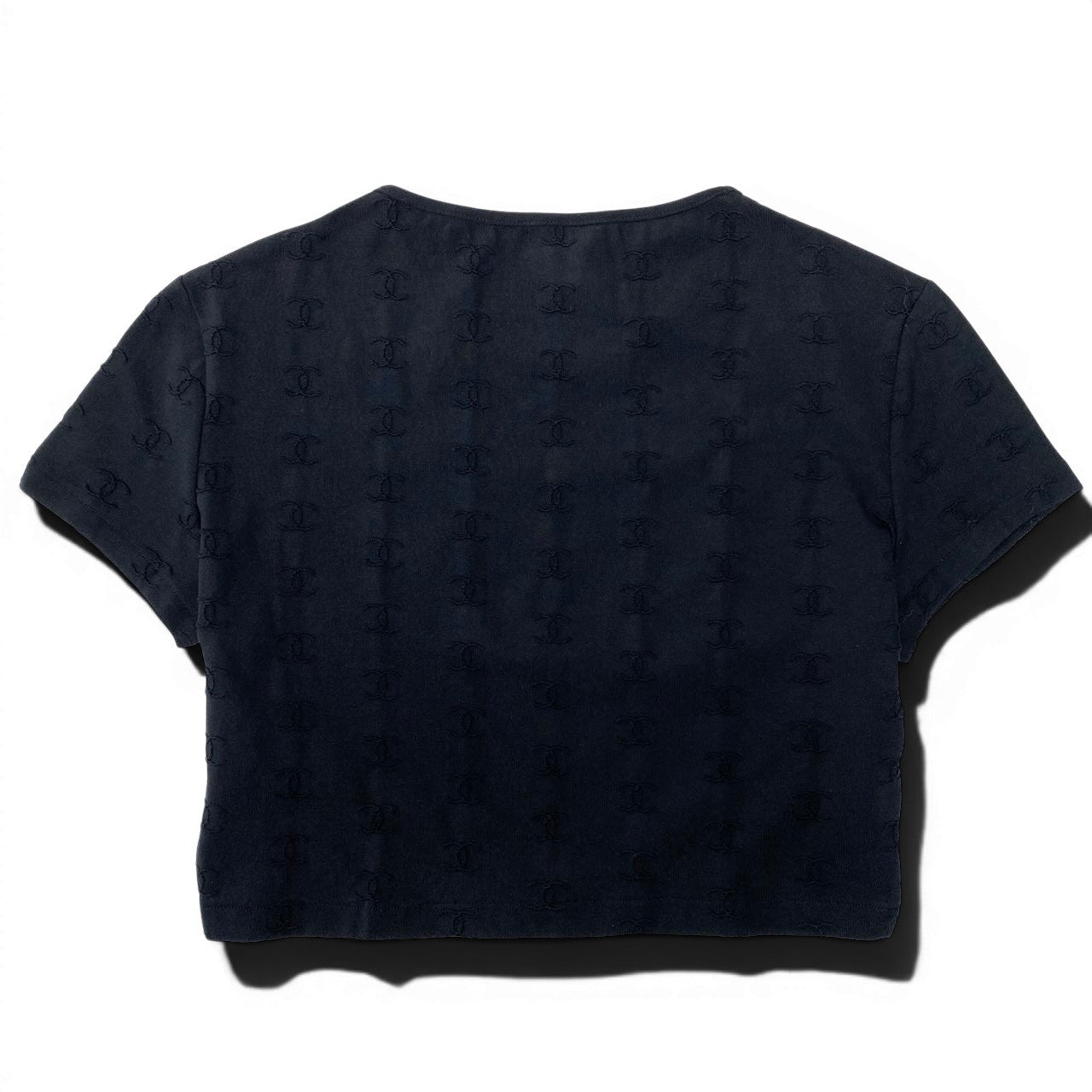 Ce8 CHANEL ヴィンテージ シャネル 97P 1997SS P07794 ココマーク チビT クロップド タイトカットソー サイズ42 ブラック レディースta1