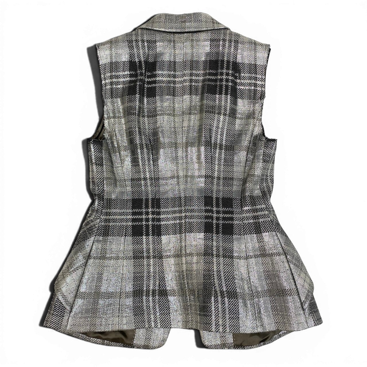 e11 DRIES VAN NOTEN メタリックベスト チェック柄 71-07-31-07006 34サイズ グレー レディース 女性用u02t
