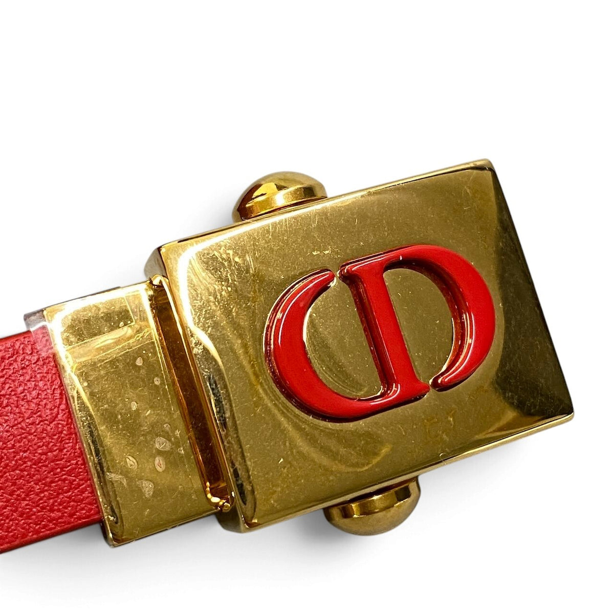 j15 《新品同様》 Christian Dior クリスチャンディオール CDロゴ レザーベルト  23-MA-0261 75 レッド レザーu02t