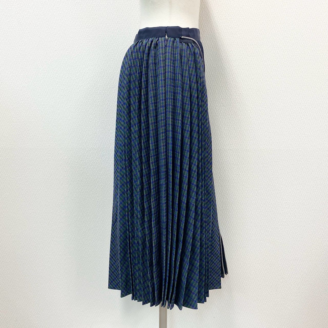 72a14 Sacai サカイ Zip Detail Pleated Skirt ジップデザイン プリーツスカート 19-04598 1 ネイビー 画像参照 日本製 チェック柄