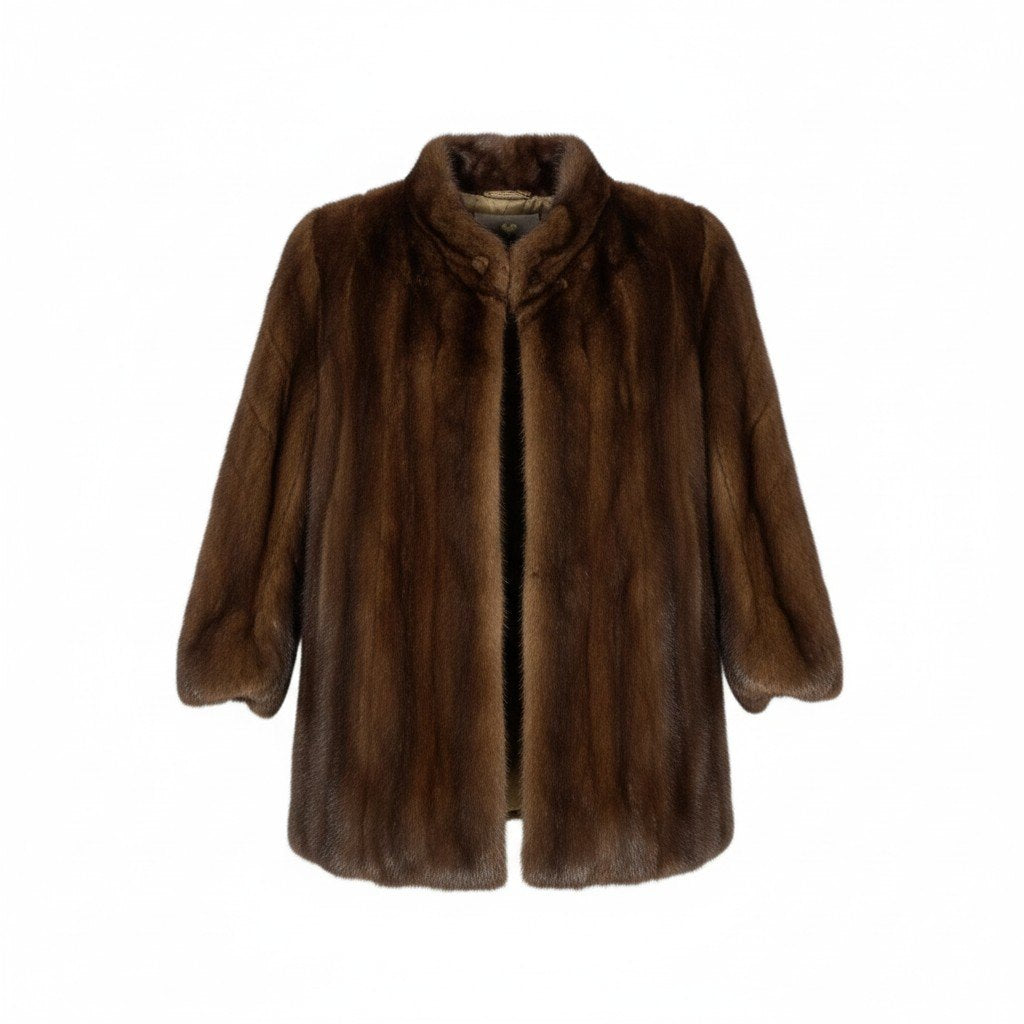 mario valentino マリオ ヴァレンティノ 袖ストライプ デミバフミンク セミロングコート 13号 ブラウン 本毛皮 レアデザイン MINK FURt18r