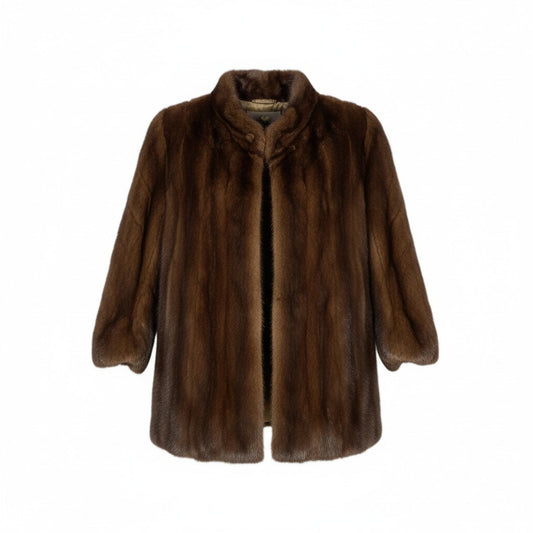 mario valentino マリオ ヴァレンティノ 袖ストライプ デミバフミンク セミロングコート 13号 ブラウン 本毛皮 レアデザイン MINK FURt18r