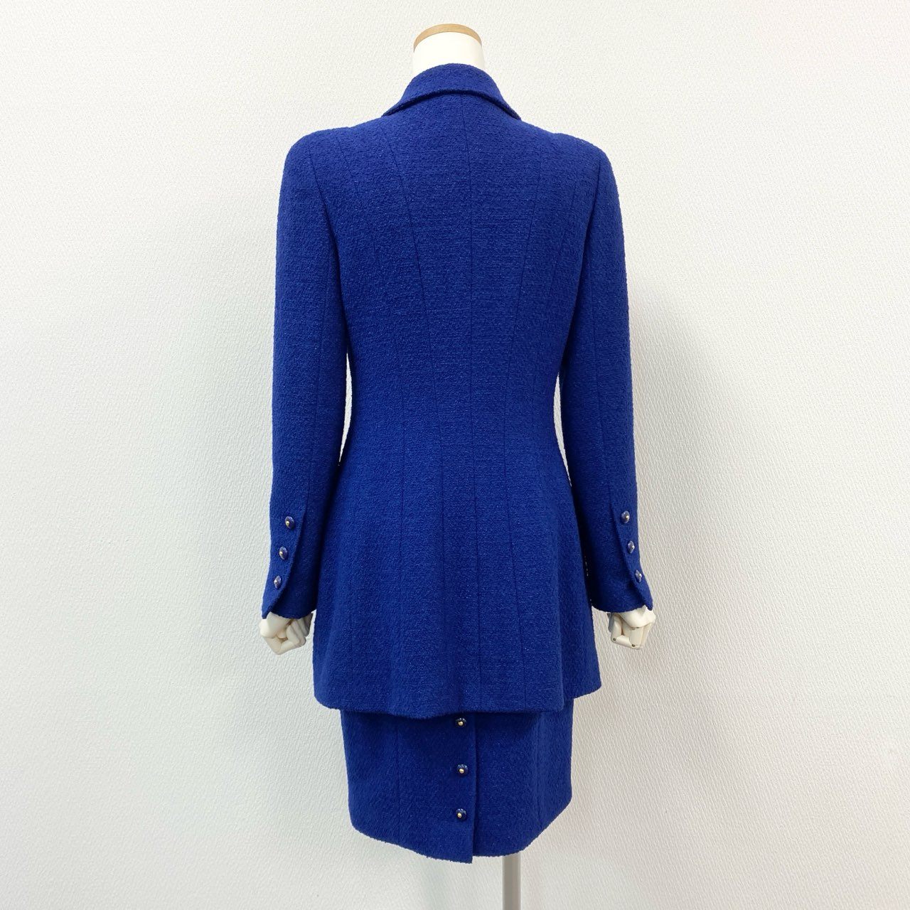 63i12 CHANEL シャネル 95A ココボタン ラメツイード セットアップ レトロ  ブルー Vintage ヴィンテージ Tweed Setupt18r
