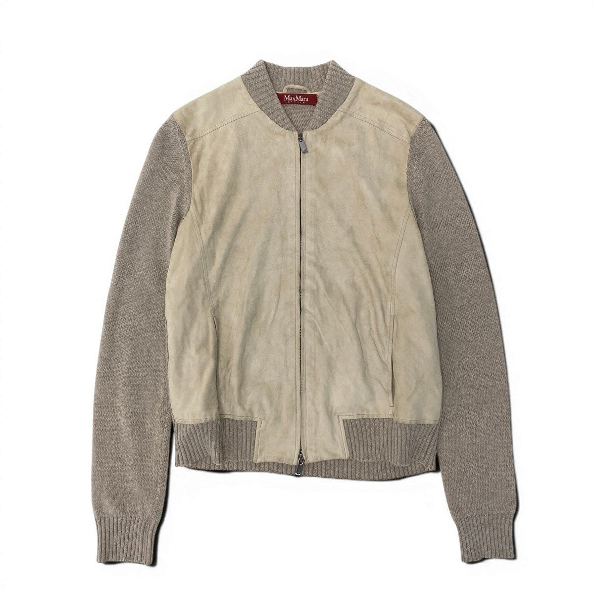 26g18 MaxMara STUDIO マックスマーラ ステュディオ スエード ニット切替ジャケット ウールカシミヤ混 レザー サイズM ベージュ レディースu02t