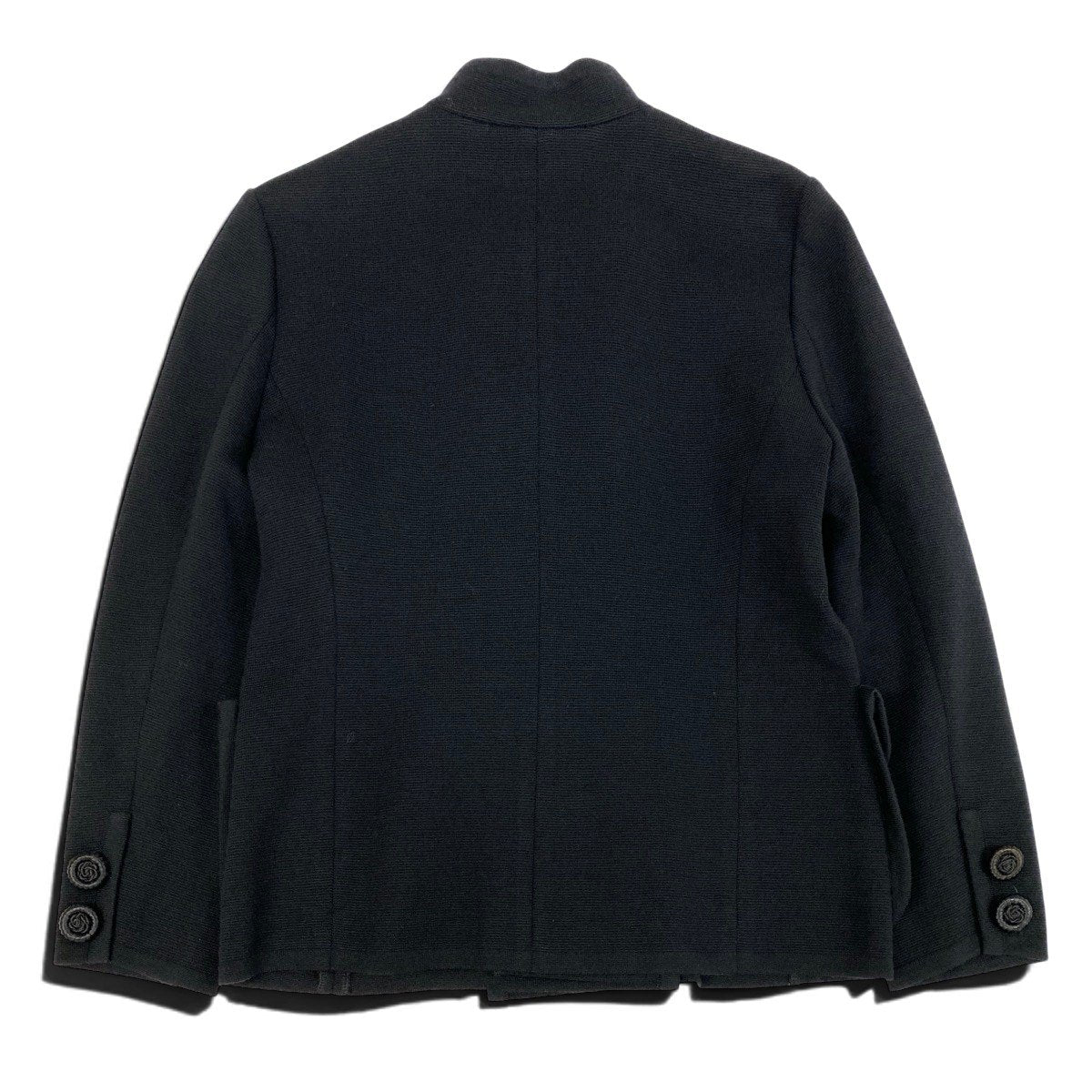 Eh6 Yves Saint Laurent イブサンローラン ノーカラージャケット ヴィンテージ ダブルボタン ニットジャケット 花モチーフボタン STS4A801 M ブラック ウール100％ レディース 女性用o07t