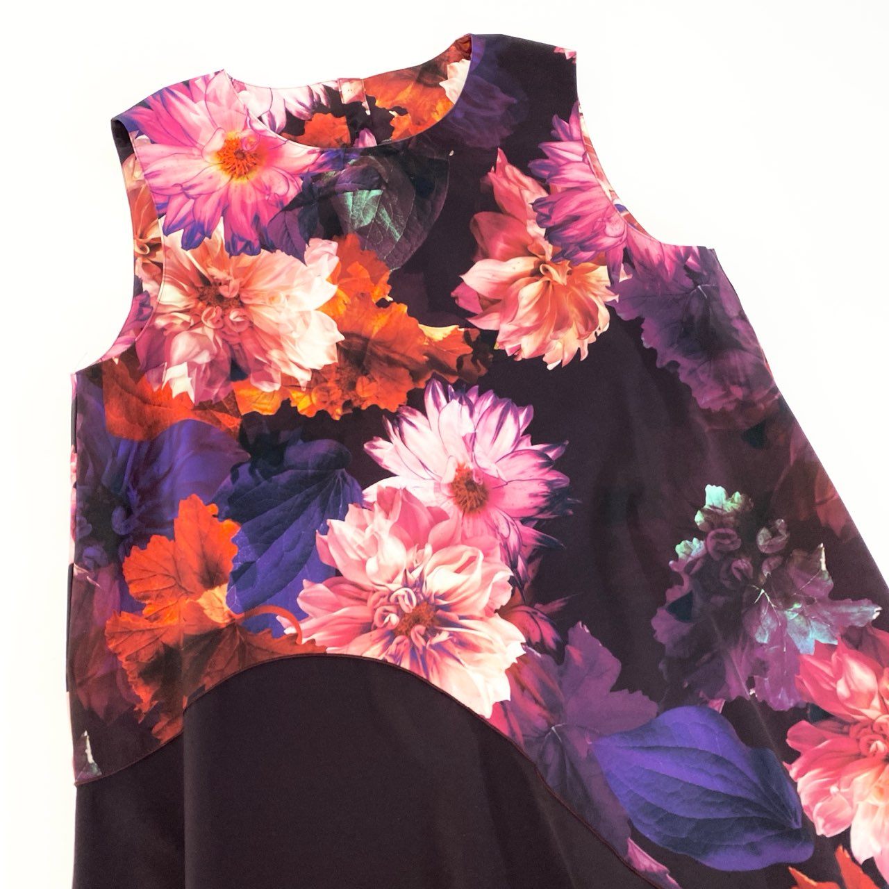 68c9 TOKUKO 1er VOL トクコプルミエヴォル ノースリーブワンピース 花柄プリント 伸縮ストレッチ レディース 女性服 サイズ9 パープル ポリエステル100％u02t