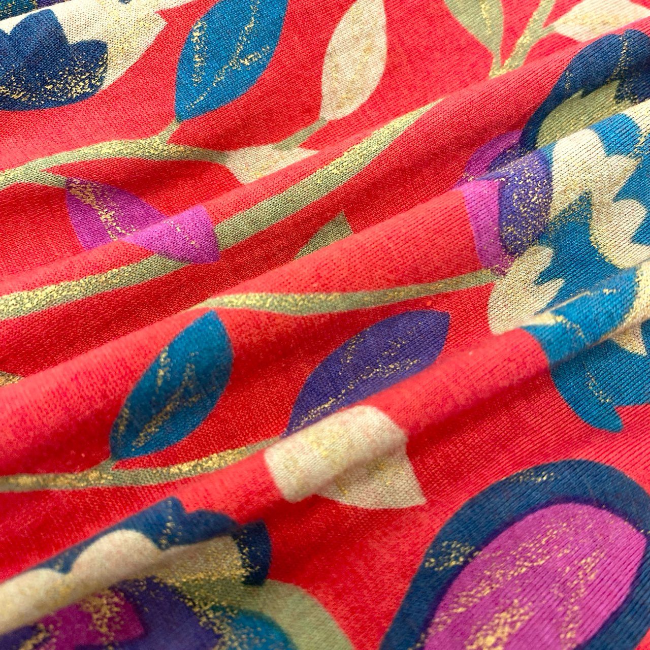 3K18 LEONARD レオナール 長袖カットソー ドルマンスリーブ 花柄プリント 裾リボン レディース 女性用 M レッド ウールシルクu02t