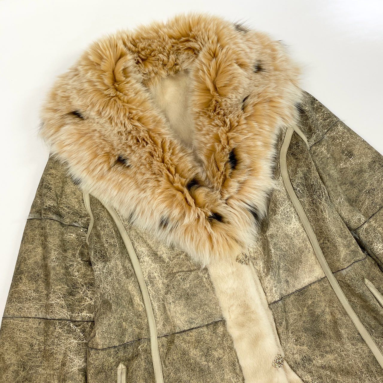 35k2《超希少》 リンクス × ミンク ロングコート 92cm ホワイト 最高級本毛皮 LYNX × MINK FUR リアルファーt18r