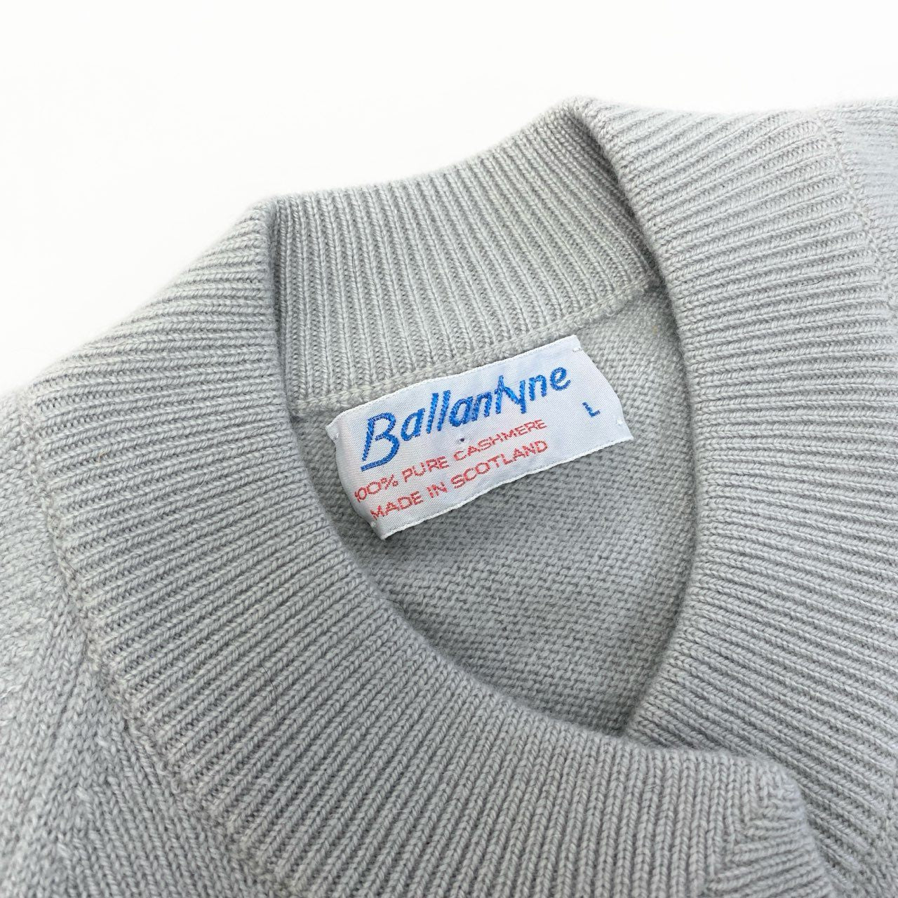 9a19 Ballantyne バランタイン ピュアカシミヤ 100％ カーディガン サイズL ブルーグレー Pure Cashmere スコットランド製t18r