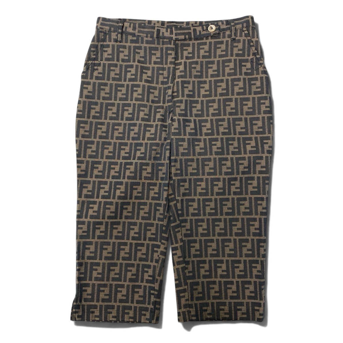 Ih10 FENDI フェンディ クロップドパンツ ズッカ柄 FFロゴ コットンブレンド 総柄 イタリア製 サイズ44 33インチ ブラウン レディース 女性用u02t