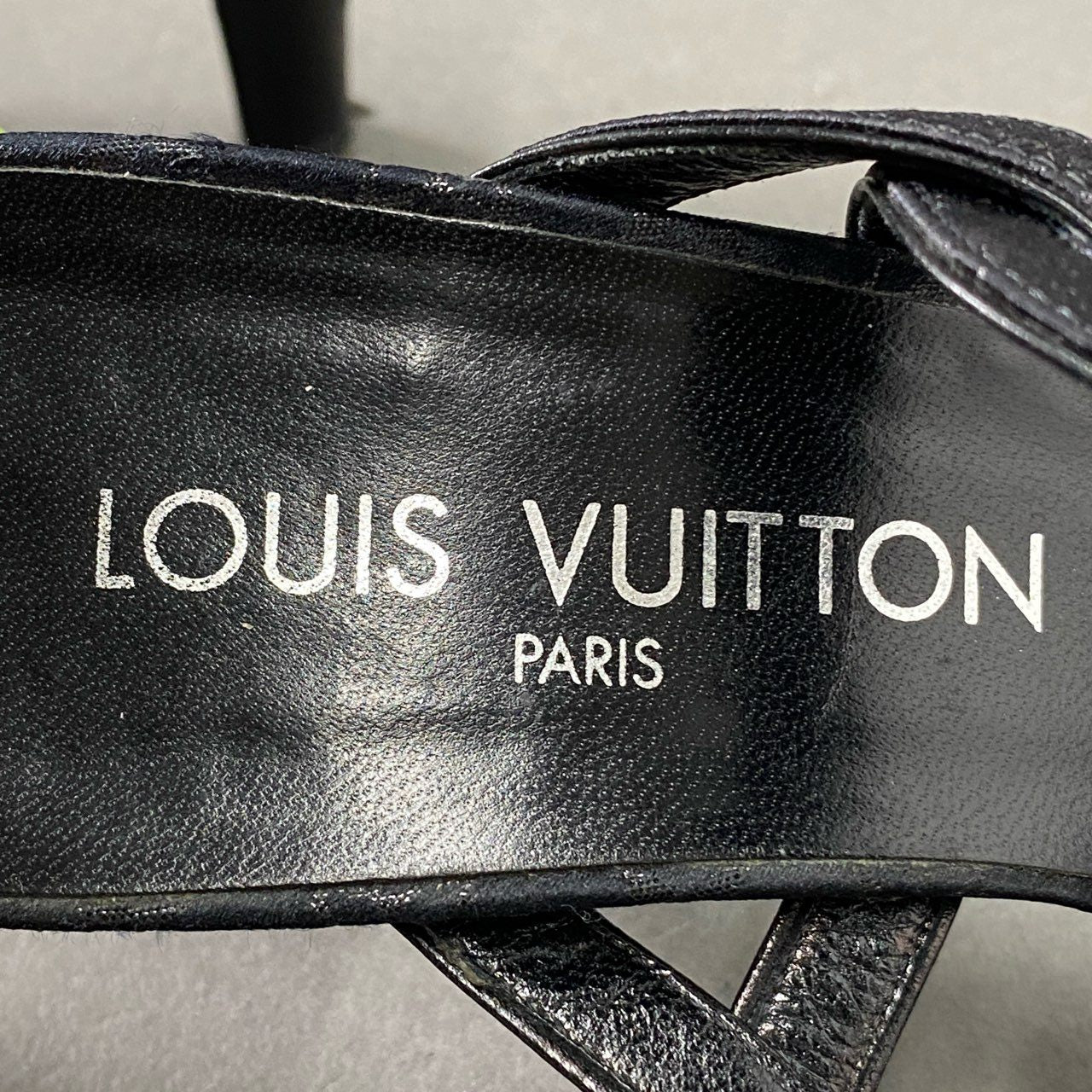 4f20 LOUIS VUITTON ルイヴィトン LV モノグラム レザーヒールサンダル 35 ブラック Leather ミュール パンプス イタリア製