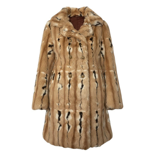 75i24 リアルファー ロングコート サイズF 茶系 本毛皮 Vintage Real Fur Long Coat ダブルt18r