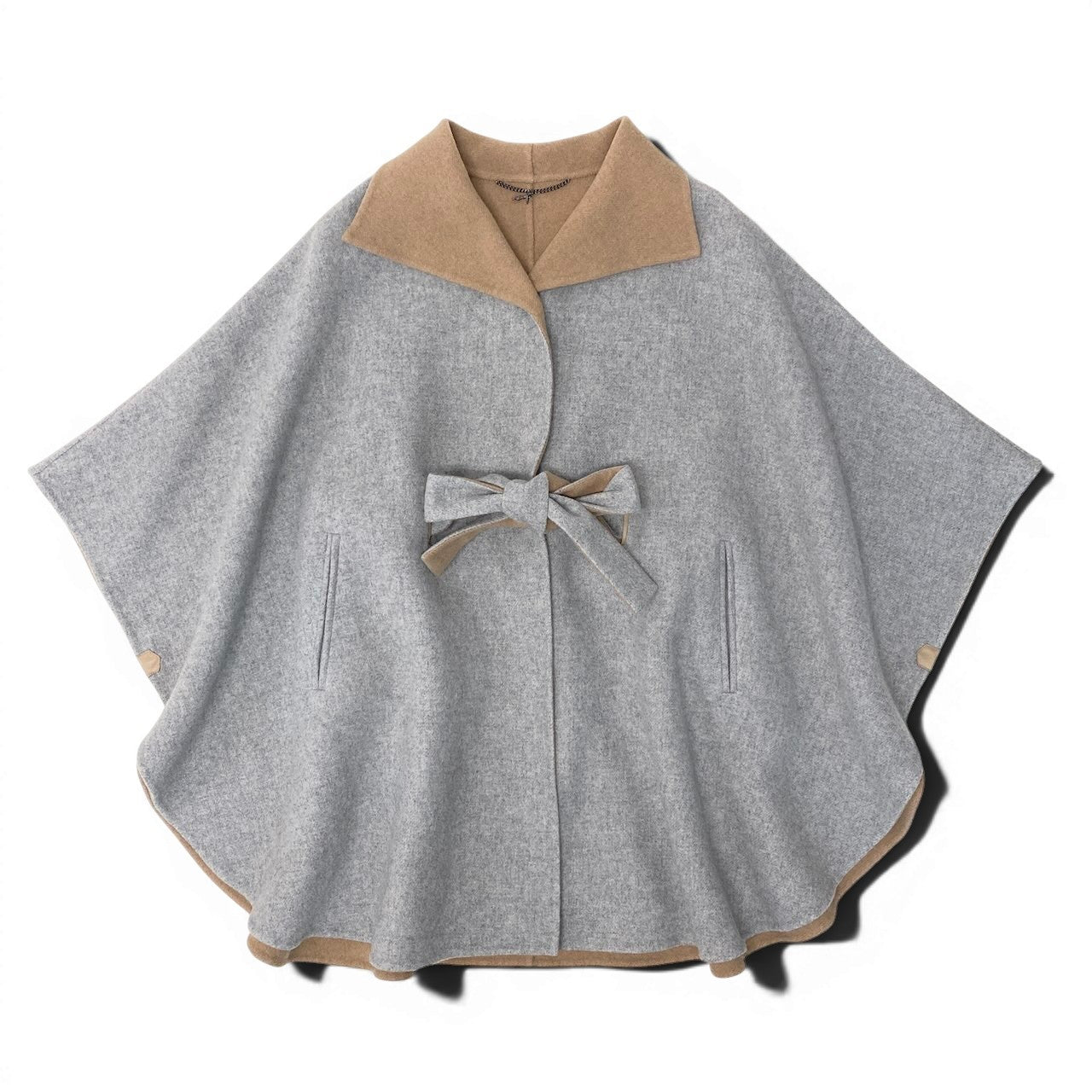 91g27 TRU TRUSSARDI STILE トゥルートトラサルディ スティーレ リバーポンチョ ウールブレンド バイカラー サイズ38 グレー ベージュ レディースu02t