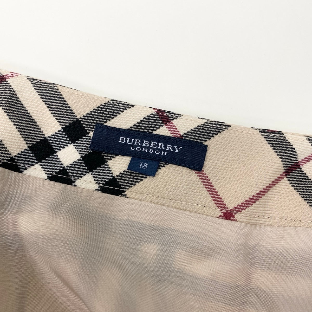 If25 BURBERRY LONDON バーバリー ノバチェック ウール フレアスカート サイズ13 ベージュ レディースo07t