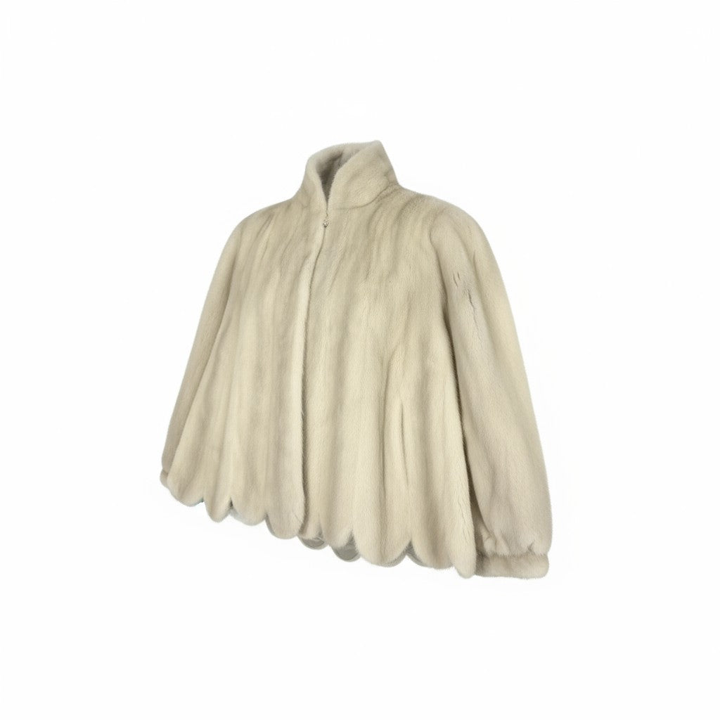 7k14 毛皮コート ファーコート ミンクファー ハーフコート フリル パールミンク Fサイズ アイボリー レディースu02t