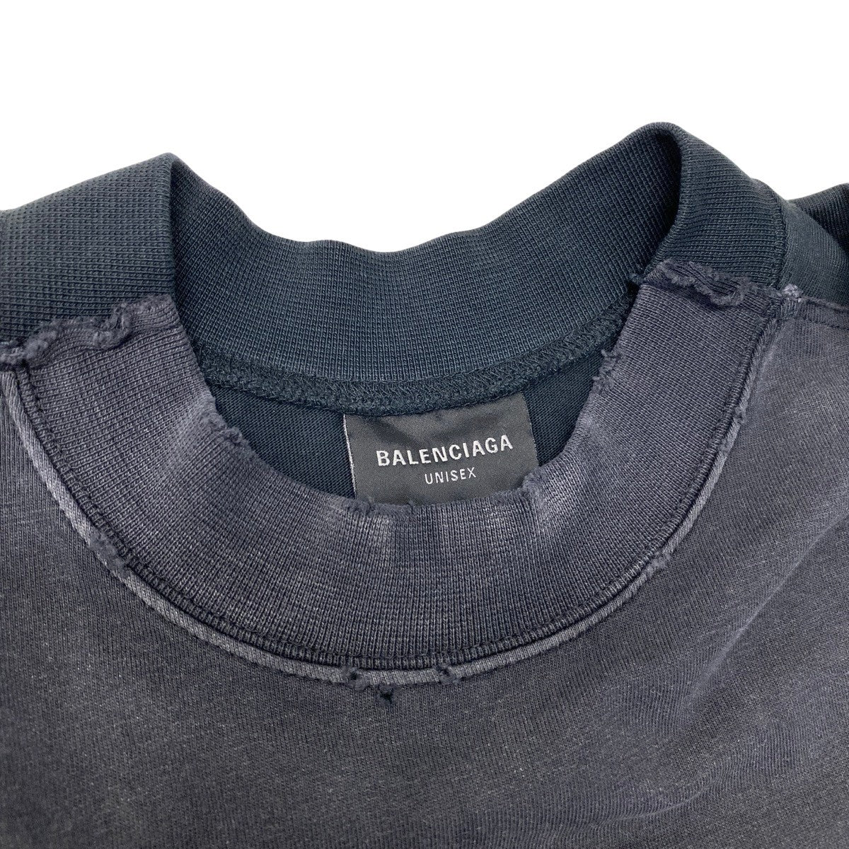 Mf12 BALENCIAGA バレンシアガ テープロゴ 半袖Tシャツ バックロゴ刺繍 ダメージ加工 サイズL ブラック コットン100％ ユニセックスk02i