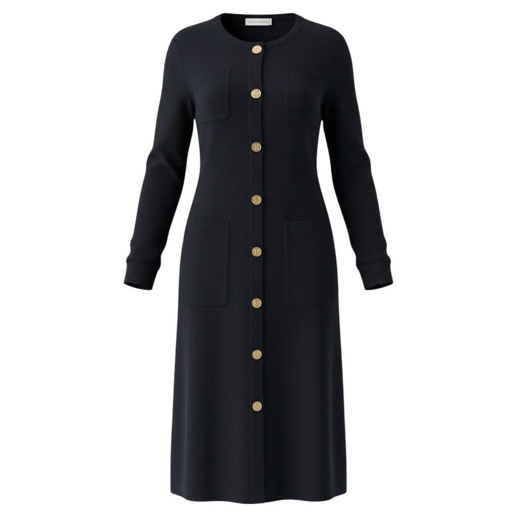 i21 YVESSAINTLAURENT ニットロングカーディガン ゴールドボタン  Mサイズ ブラック ウール100％ レディース 女性用u02t