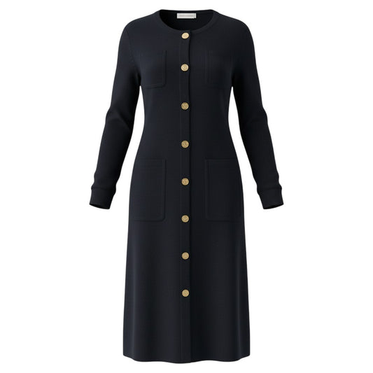 i21 YVESSAINTLAURENT ニットロングカーディガン ゴールドボタン  Mサイズ ブラック ウール100％ レディース 女性用u02t