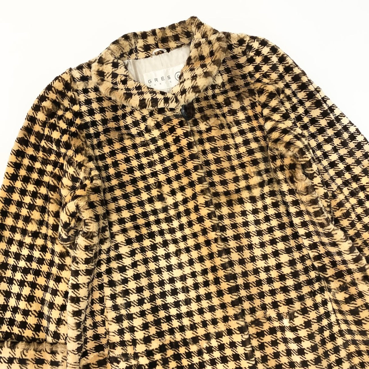 32d2 GRES グレ シェアードミンクコート 毛皮ロングコート 千鳥格子柄 アウター Fサイズ ベージュ ブラウン シェアード レディース 女性用k02i