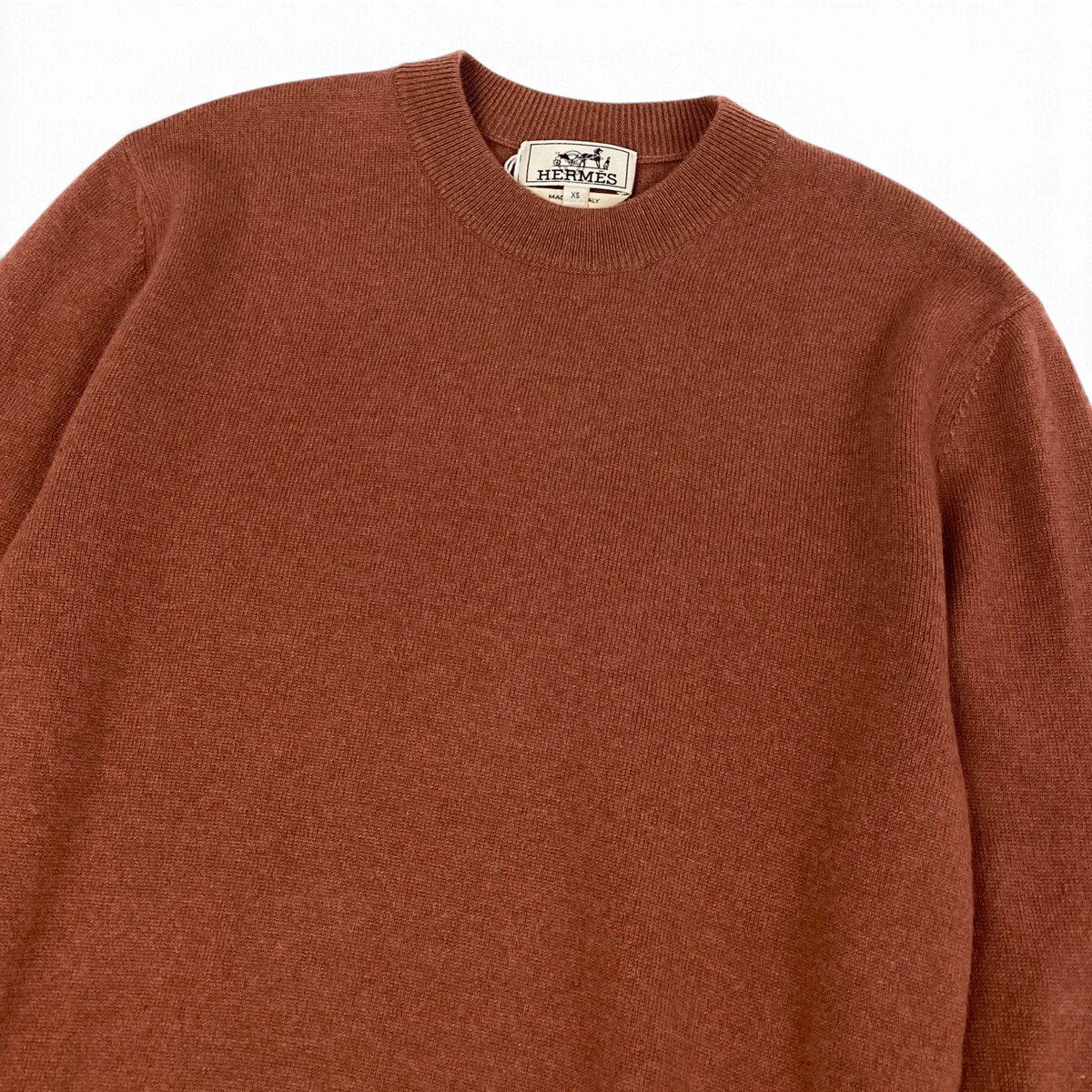 Mj9 【未使用タグ付】 HERMES エルメス マイヨン シェーヌ ダンクル クルーネックセーター サイズXS ブラウン系 カシミヤ100％ メンズu02t