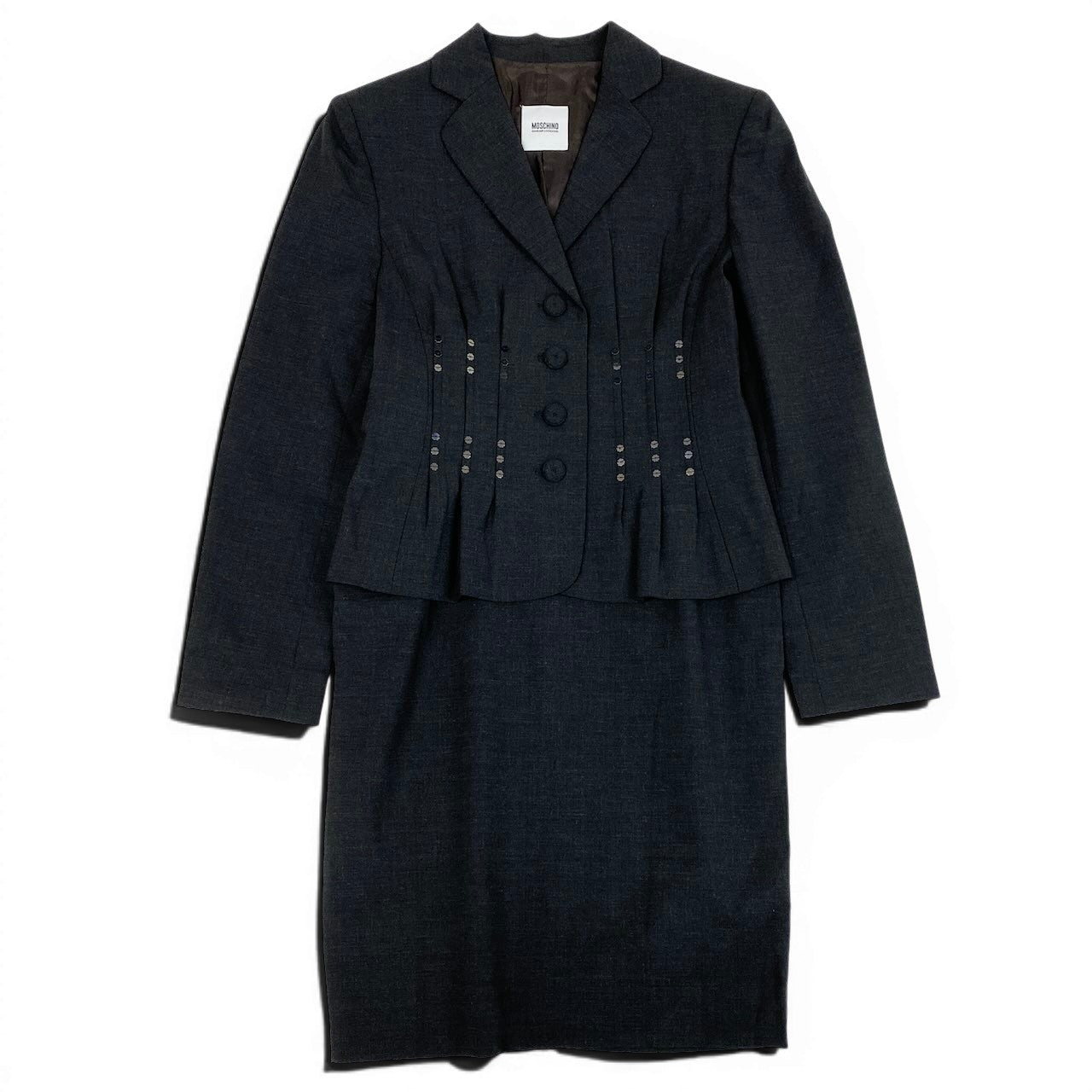 20d18 MOSCHINO モスキーノ スカートセットアップ デザインジャケット タイトスカート 42サイズ グレー レディース 女性用u02t