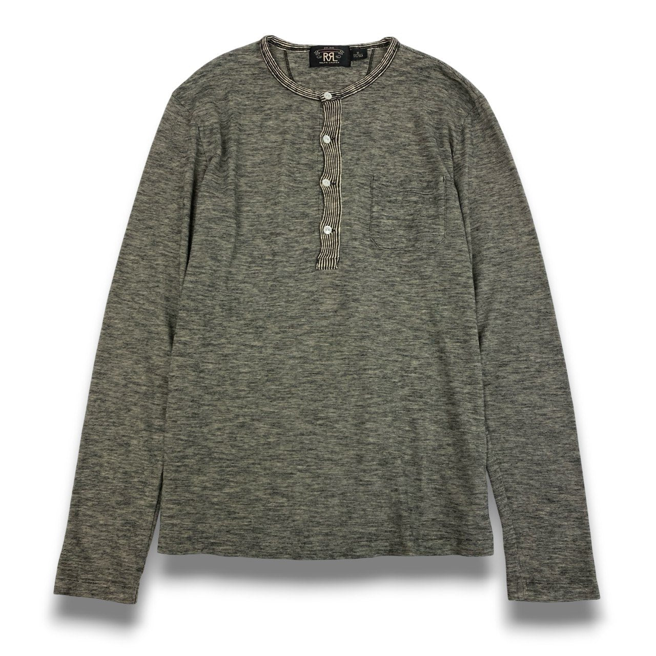 59b22 RRL ダブルアールエル ヘンリーネック カットソー 長袖Tシャツ メンズ 紳士服 サイズM グレー系 コットン100％u02t