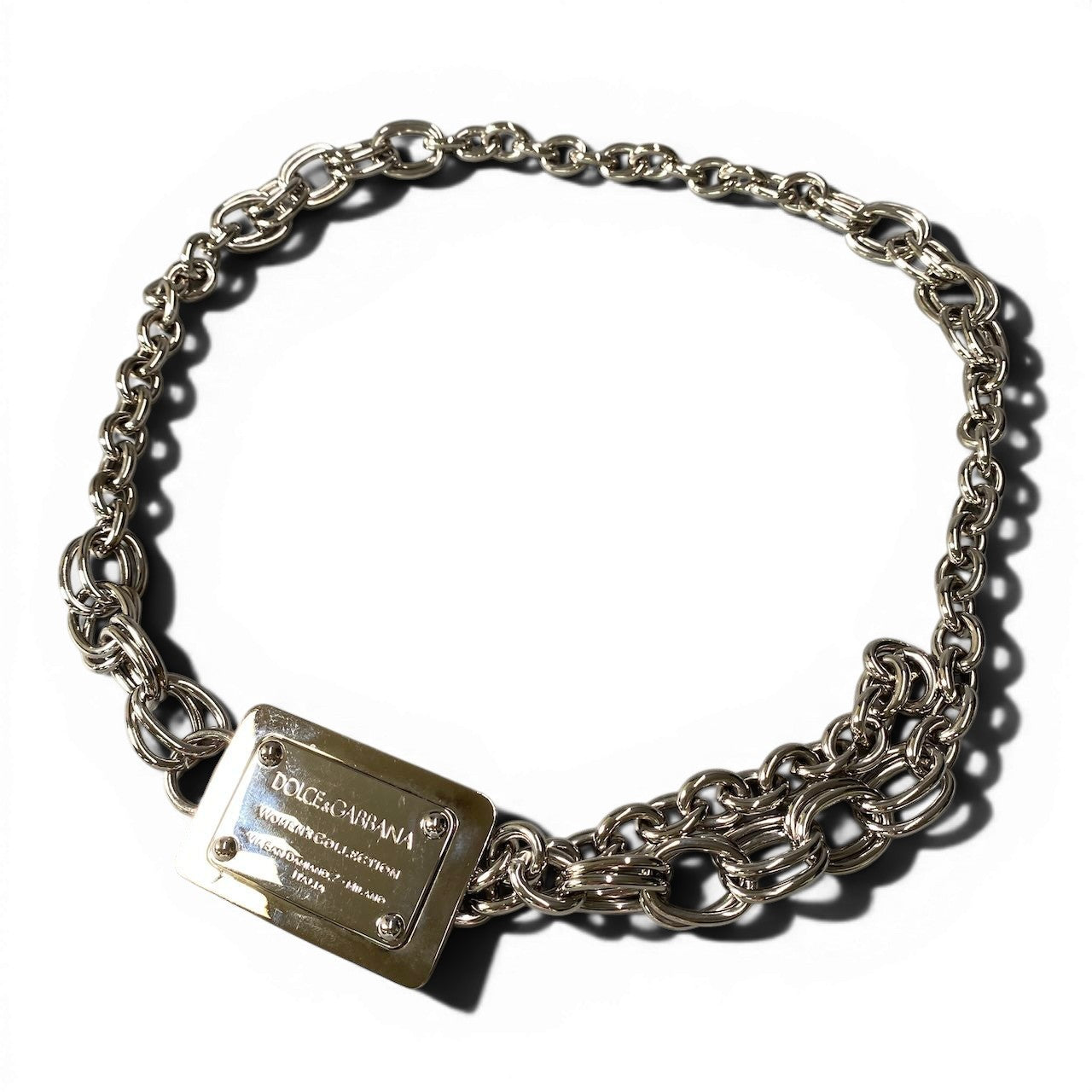f10 DOLCE&GABBANA ドルチェアンドガッバーナ ロゴプレート チェーンベルト サイズM シルバー ユニセックス 男女兼用u02t