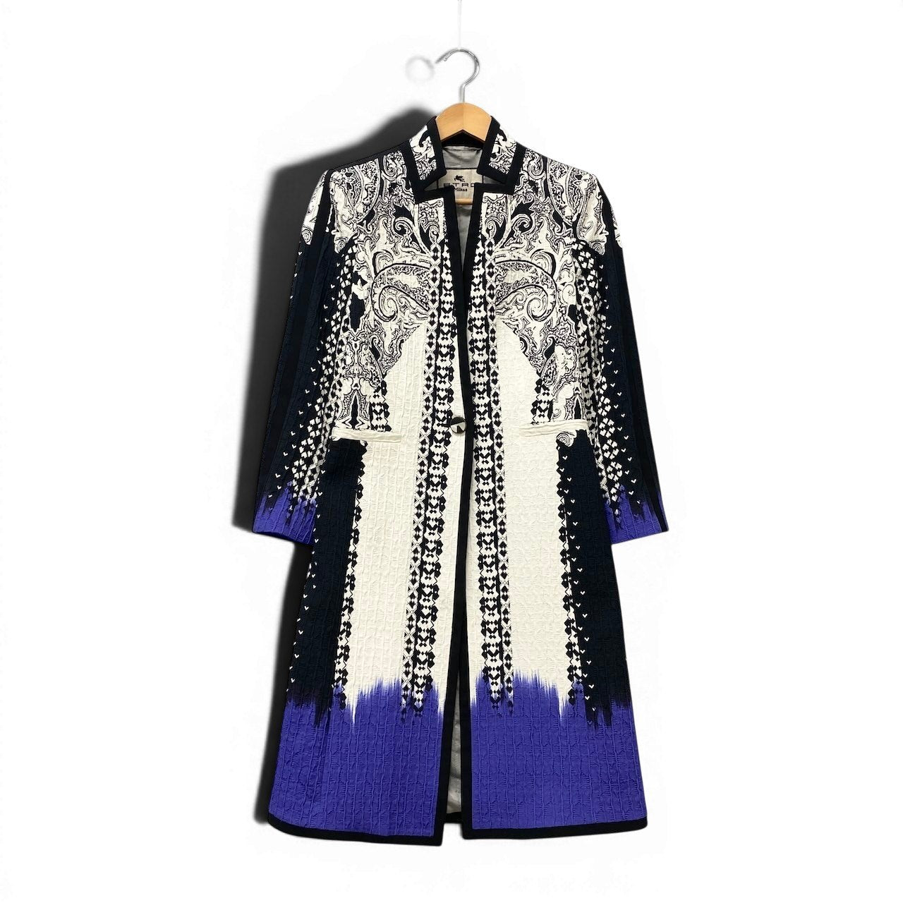 29e18 ETRO エトロ ロングコート コートジャケット ペイズリー柄 イタリア製 141-15000-449.0 42サイズ ホワイト ネイビー レディース 女性用t18r