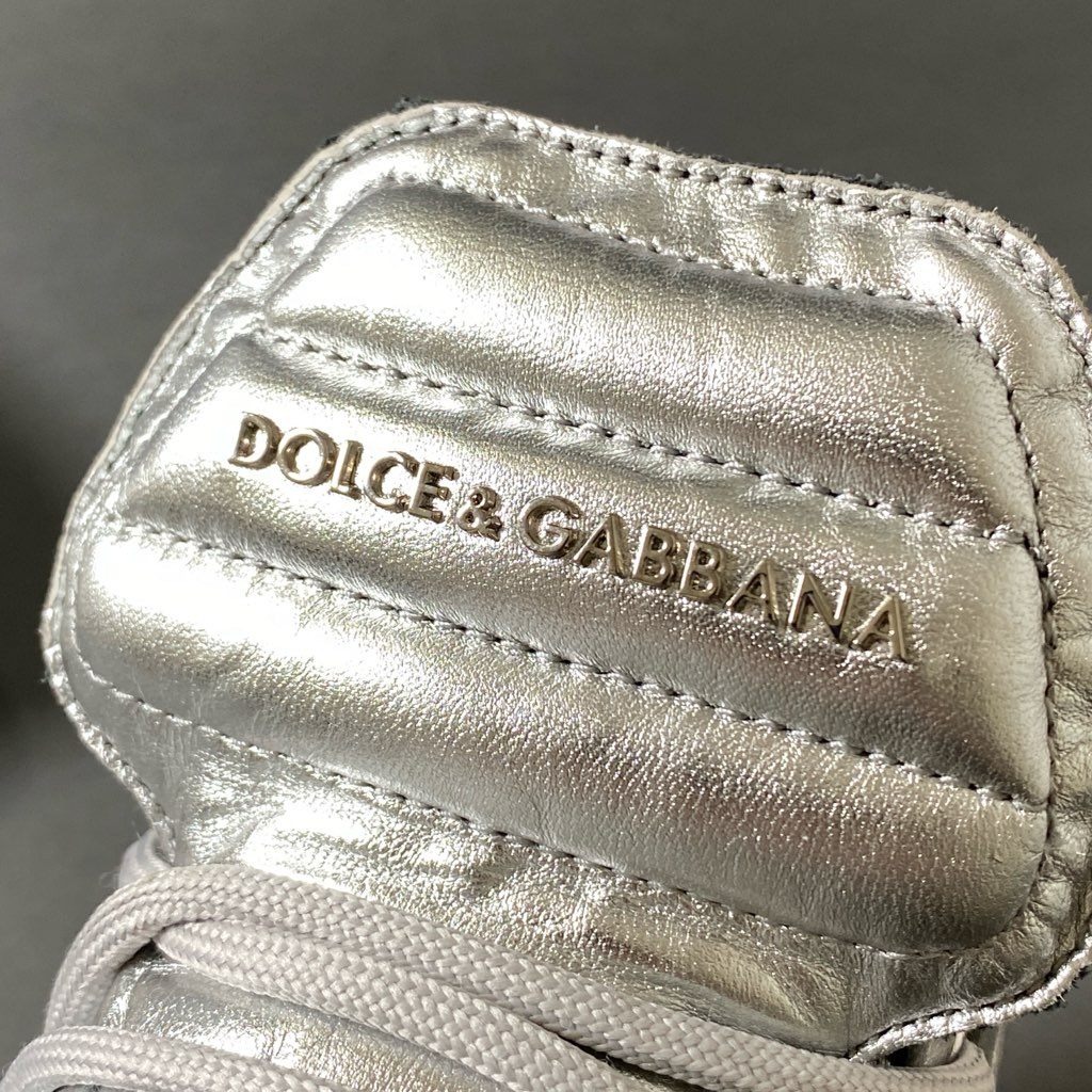 1f29 DOLCE&GABBANA ドルチェアンドガッバーナ メタリック ハイカットスニーカー 6 1/2 シルバー メタル イタリア製 シューズ