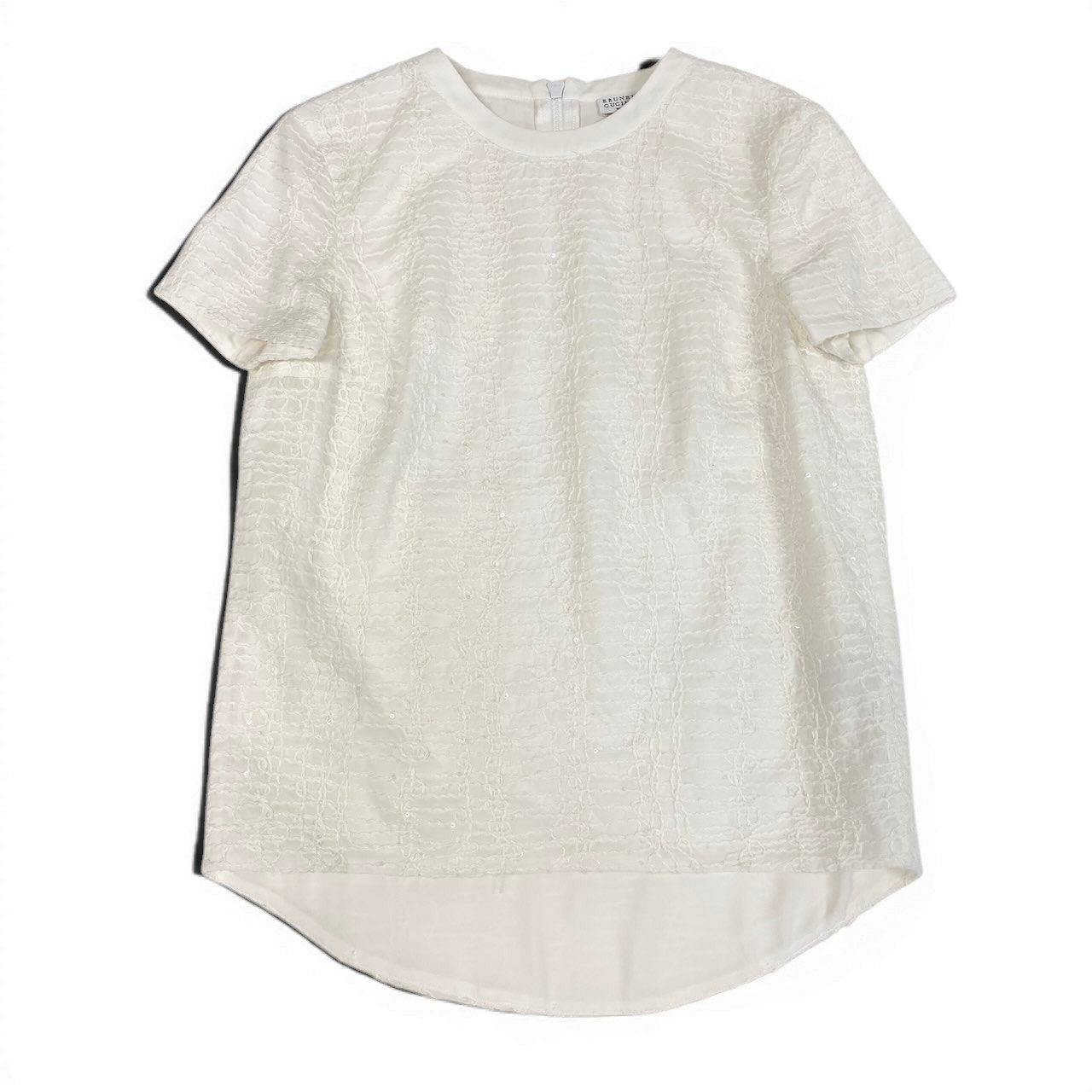 20d18 BRUNELLO CUCINELLI ブルネロクチネリ 半袖カットソー  刺繍デザイン トップス イタリア製 XSサイズ ホワイト レディース 女性用u02t