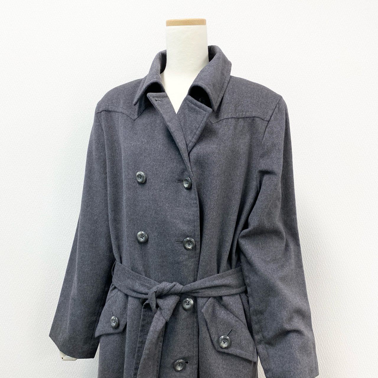 4k23 jun ashida ジュンアシダ ステンカラーコート ロングコート ダブルブレスト オリラグ混 レディース 女性用 L ダークグレーu02t