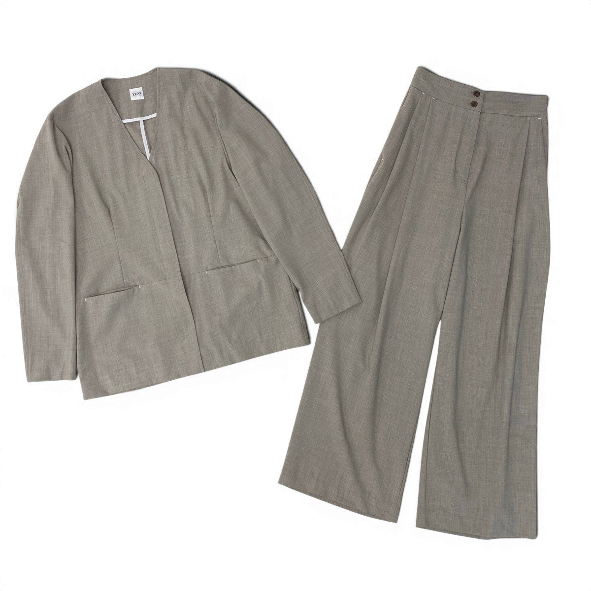 69g14 YENN イエン 23SS セットアップ カーディガンジャケット 2タックワイドパンツ サイズFREE ベージュ レディースu02t