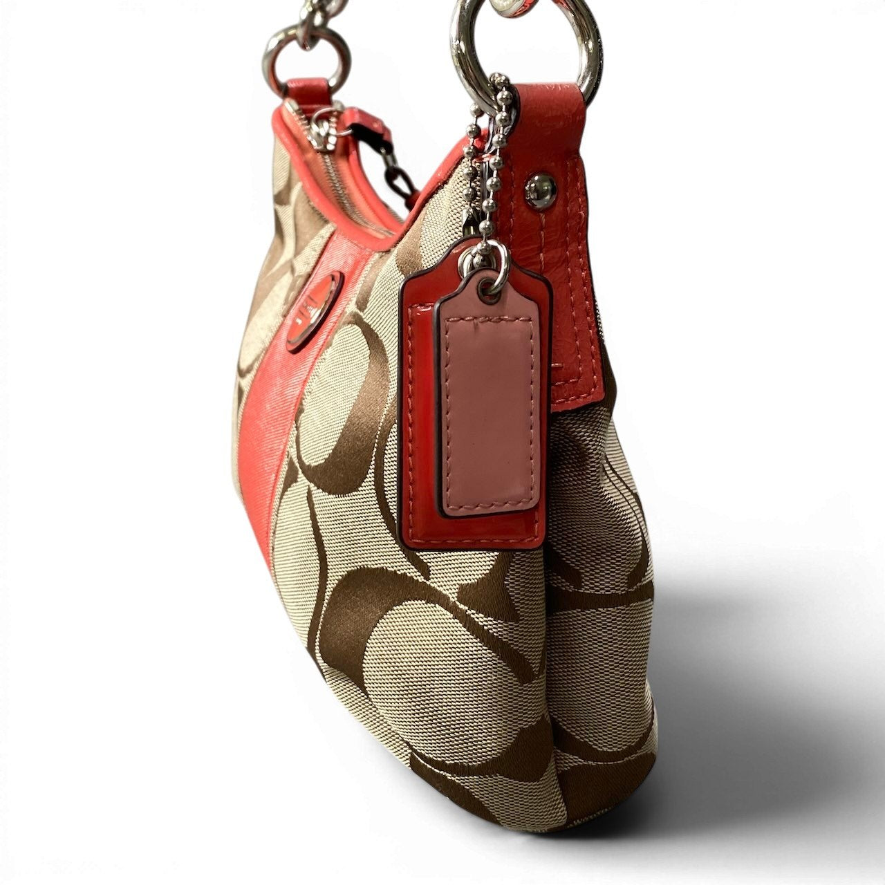 f12《美品》 COACH コーチ 2Way シグネチャー ワンハンドル バッグ Signature Top handle Bag F1321 / F23544 ピンク ベージュt18r