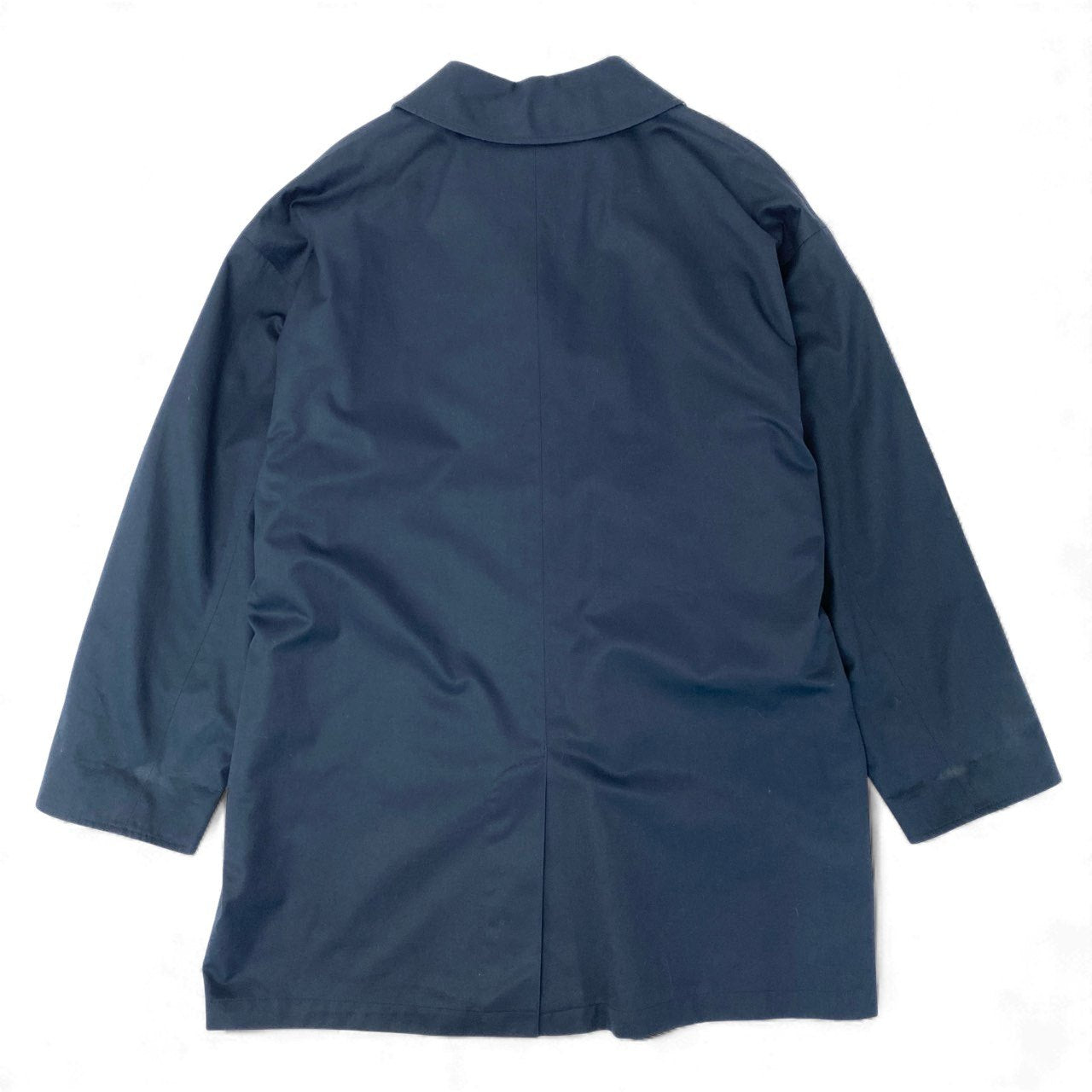 51Ⅼ2《美品》 Aquascutum OF LONDON アクアスキュータム 英国製 ステンカラーコート 切替チェック柄 比翼ボタン レディース 女性用 M ネイビー コットン100％u02t