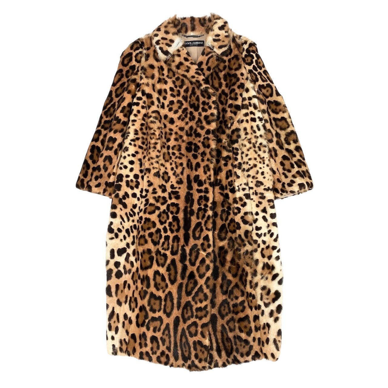 e1 【美品】DOLCE&GABBANA ドルチェアンドガッパーナ 毛皮ロングコート レオパード イタリア製 36サイズ ベージュ 毛皮 レディース 女性用u02t