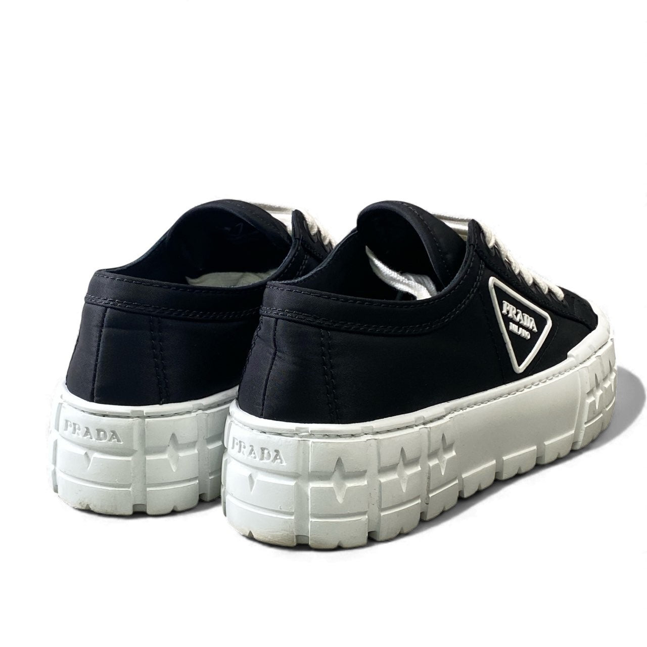 1k16《美品》 PRADA プラダ ダブルホイール ギャバジンスニーカー 24cm 37 ブラック Re-Nylon シューズ 厚底 軽量◎t18r