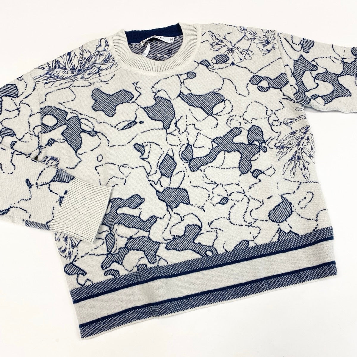 Ef6 Christian Dior クリスチャンディオール AROUND THE WORLD KNIT カシミヤ混 ニットセーター 刺繍 044S50AM007 サイズ40 ネイビー ホワイト レディースk02i