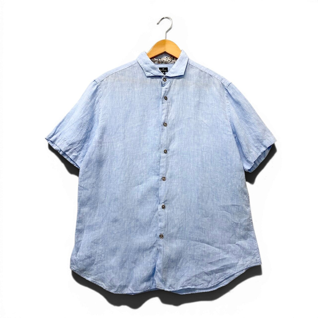 22f17 PS Paul Smith ピーエス ポールスミス カラーリネン ショートスリーブシャツ 大きいサイズ XL ライトブルー 麻100％ メンズ 紳士服o07t